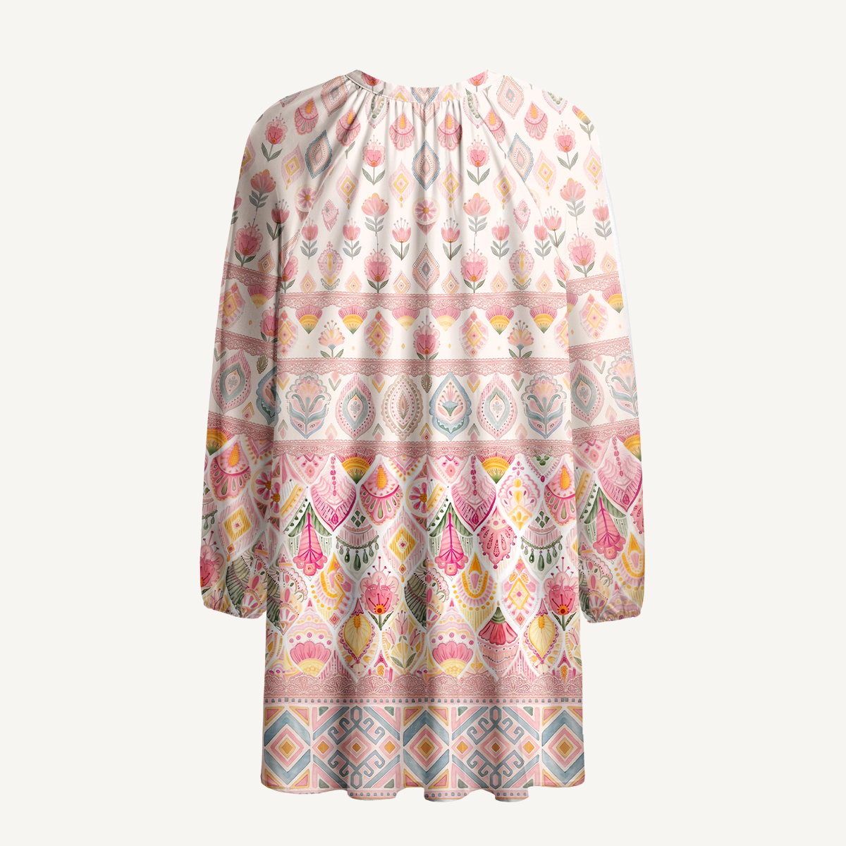 Pastel Boho Floral Layers Boho Long Sleeve Mini Dress