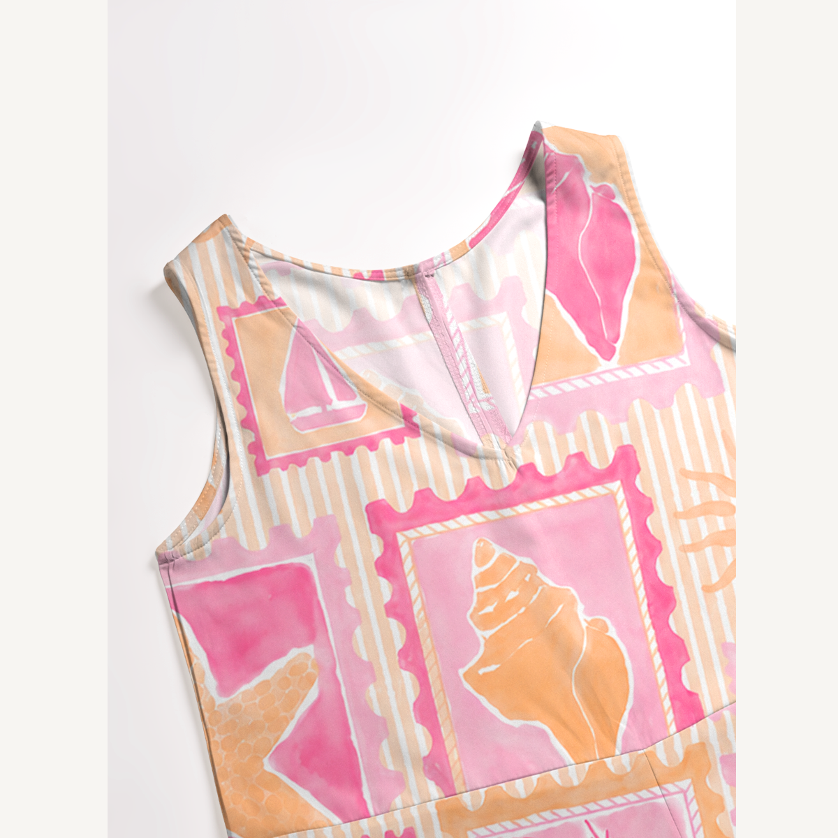 Coral Beach Postcard Jumpsuit with Pockets for Women