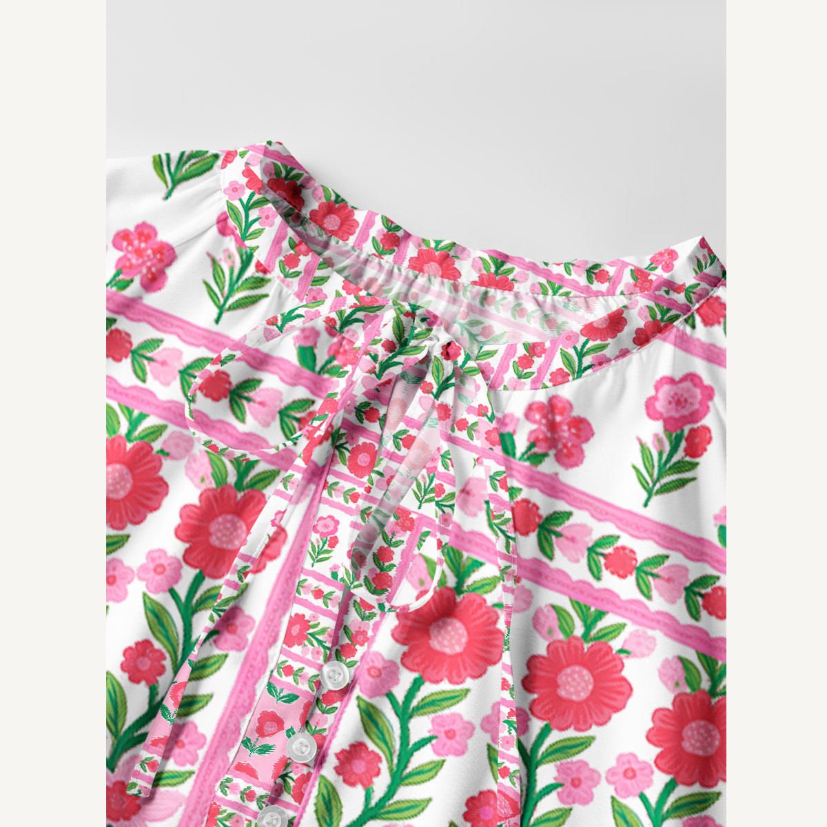 Rose Garden Stripe Floral Boho Long Sleeve Mini Dress