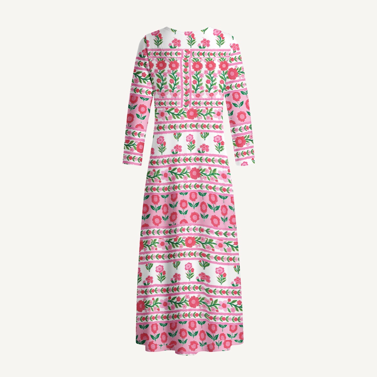 Rose Garden Stripe Floral Boho Long Sleeve Maxi Dress with Pockets