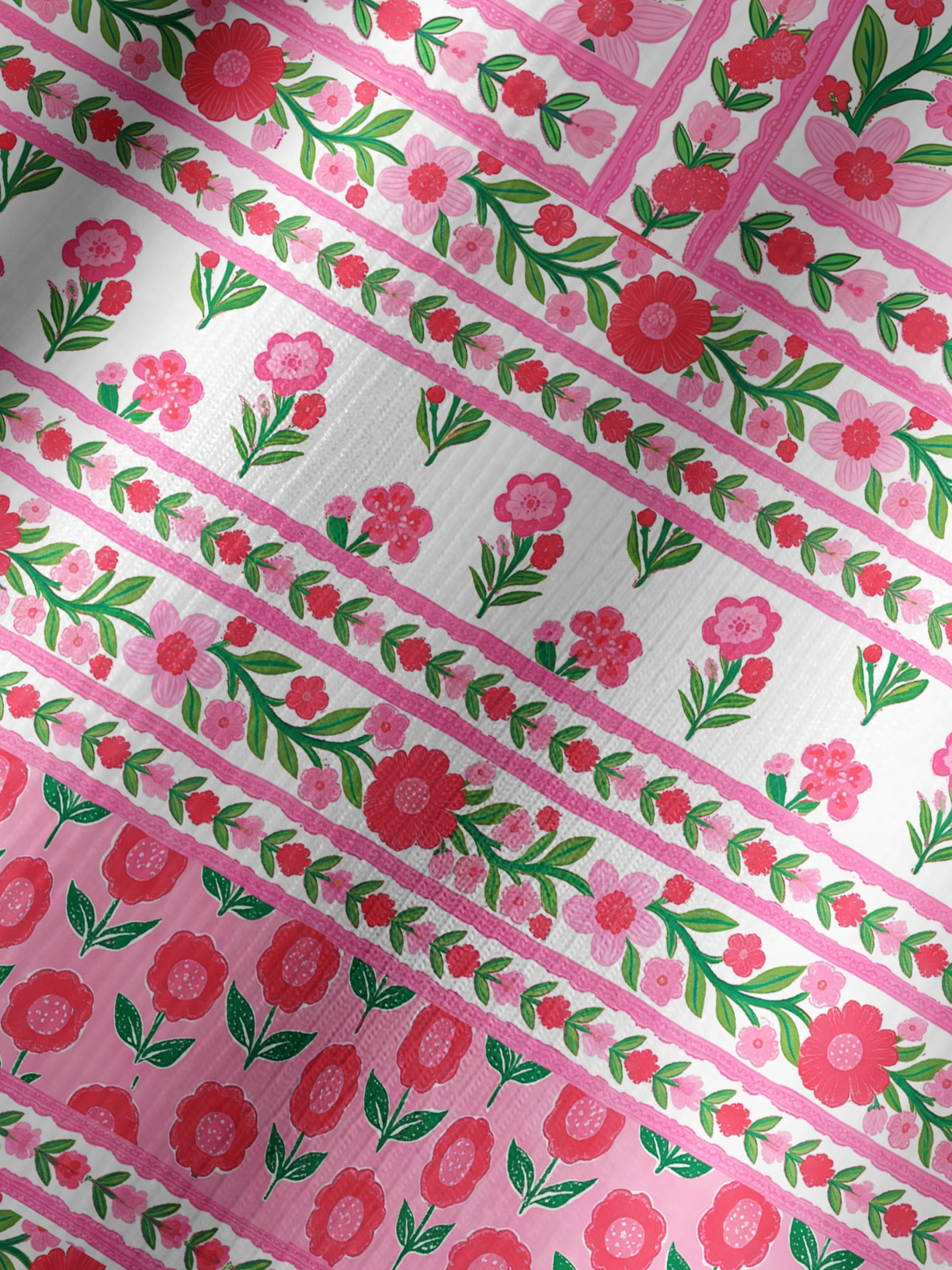 Rose Garden Stripe Floral Boho Long Sleeve Tie‑Neck Blouse