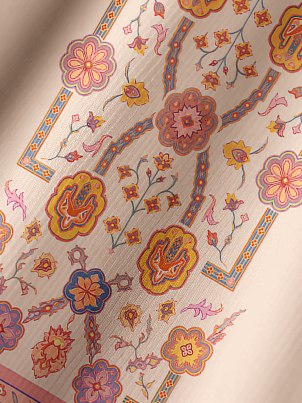 Boho Inspired Symmetrical Floral Long Sleeve Tie‑Neck Blouse