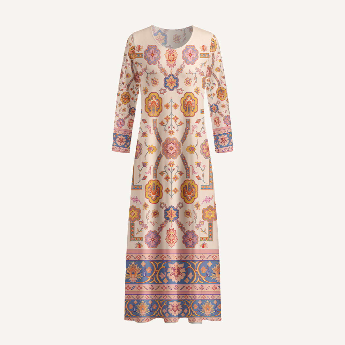 Boho Inspired Symmetrical Floral Long Sleeve Maxi Dress with Pockets