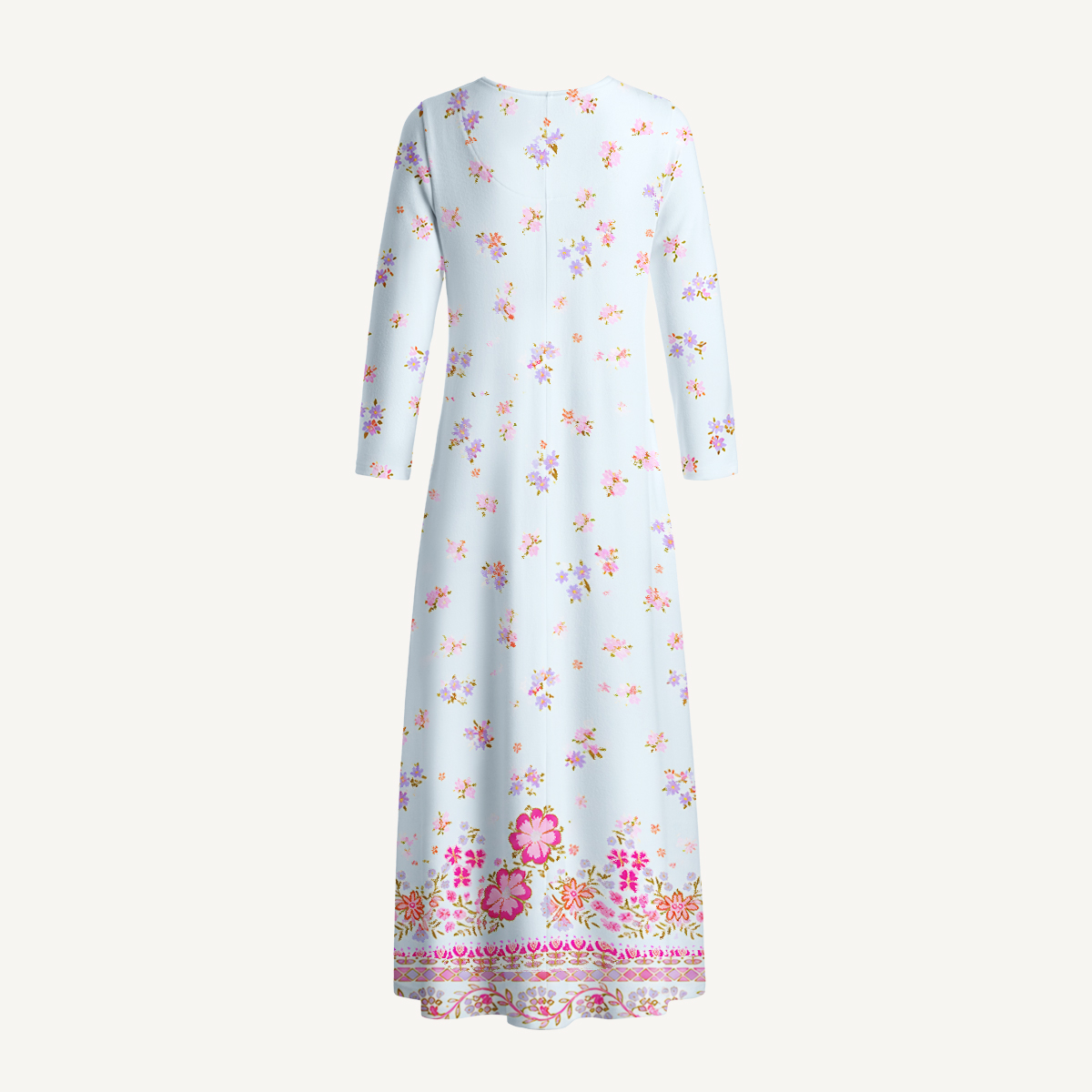 Pink Petal Cascade Long Sleeve Maxi Dress with Pockets