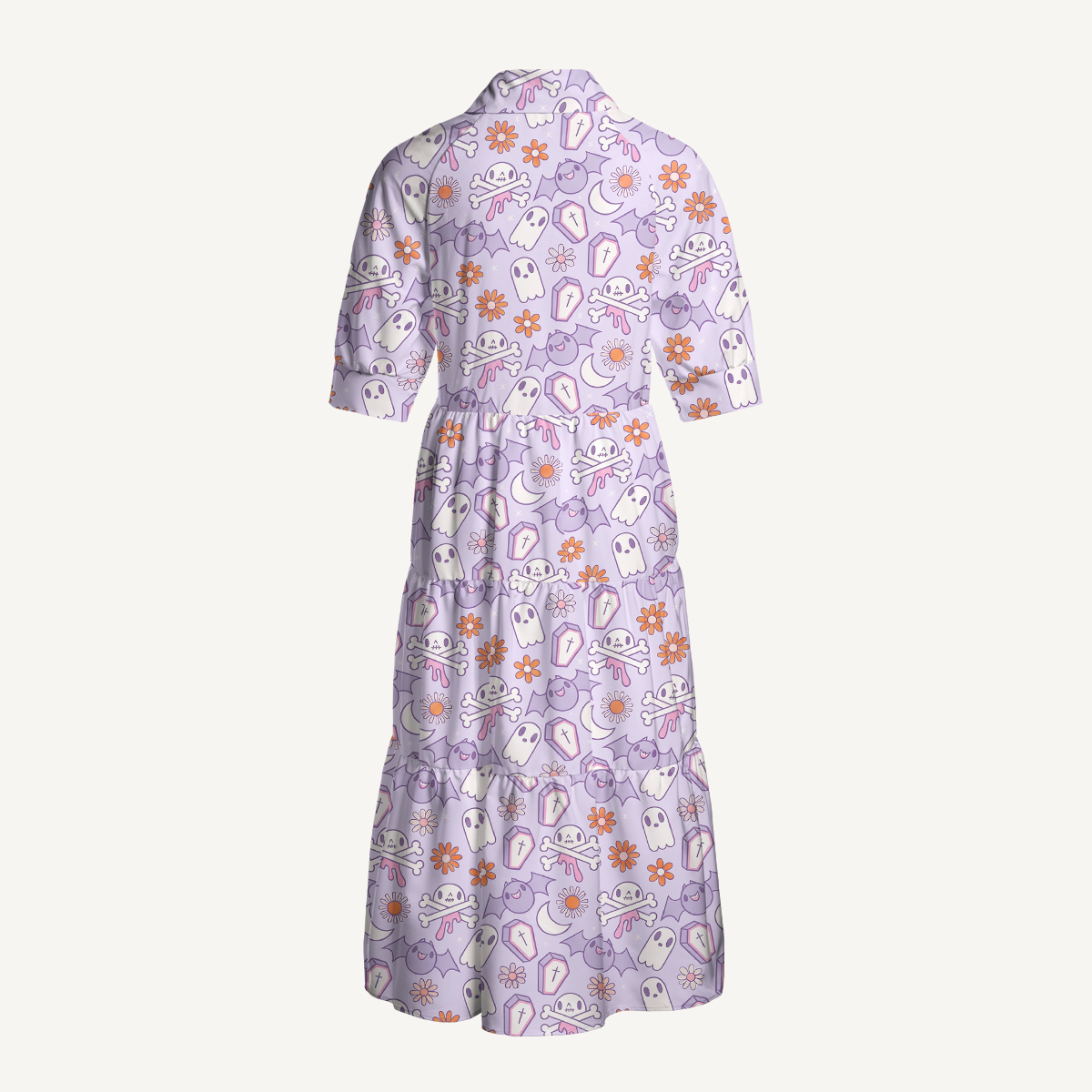 Lavender Ghost Garden Halloween Boho Elbow-Length Sleeve Midi Dress