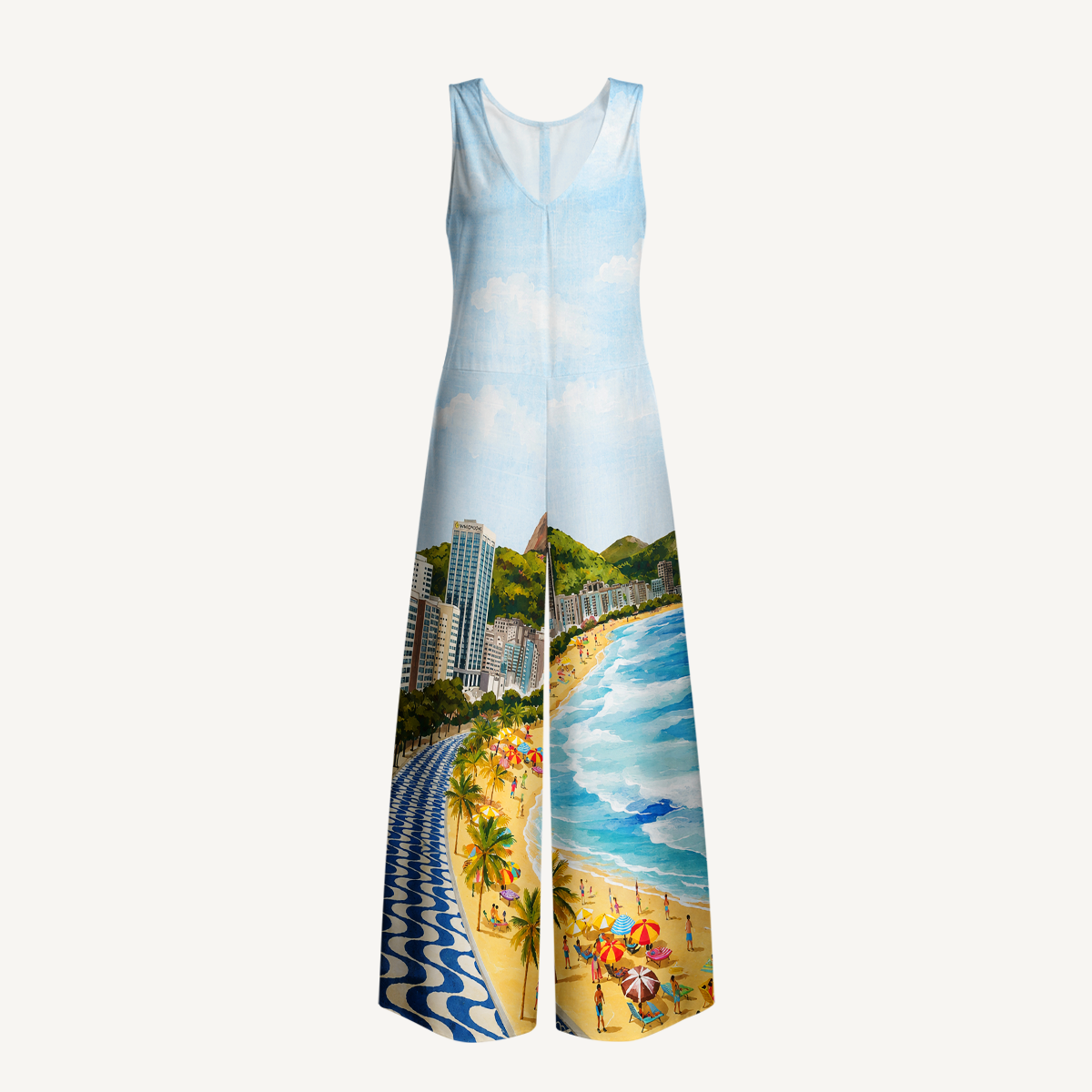 Rio Beach Scene Jumpsuit with Pockets for Women