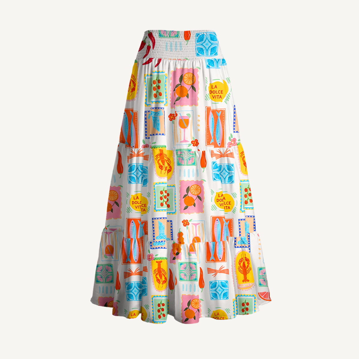 Tropical Stamp Print Maxi Skirt & Strapless Dress  