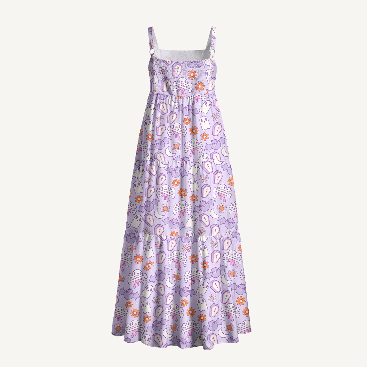 Lavender Ghost Garden Halloween Boho Strap Maxi Dress With Pockets