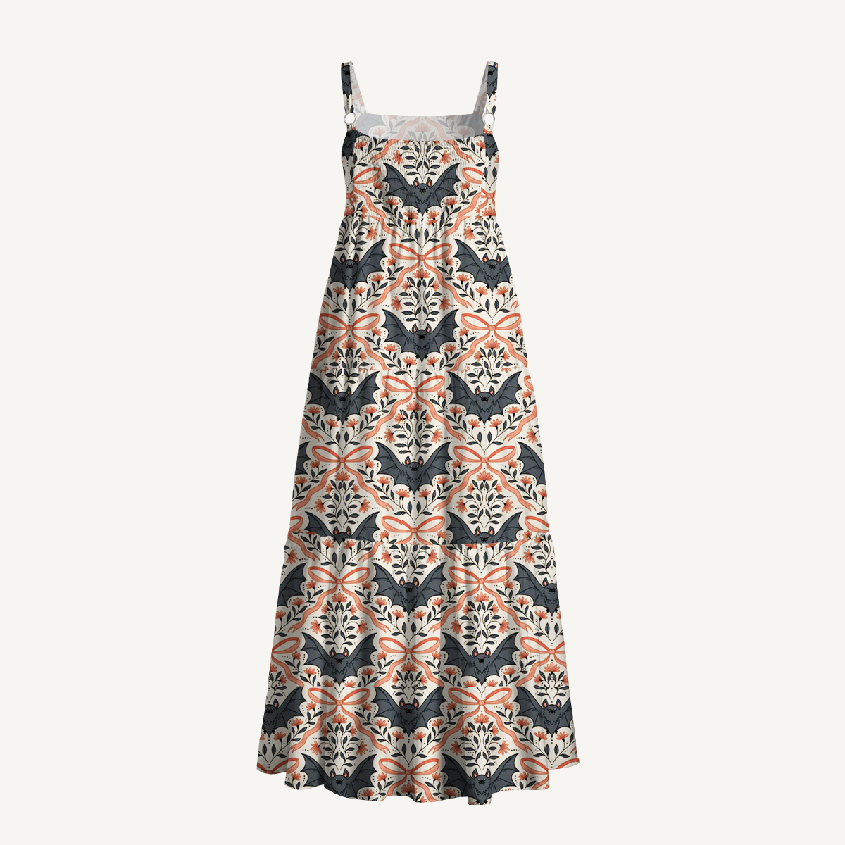 Vintage Bat Vine Halloween Boho Strap Maxi Dress With Pockets