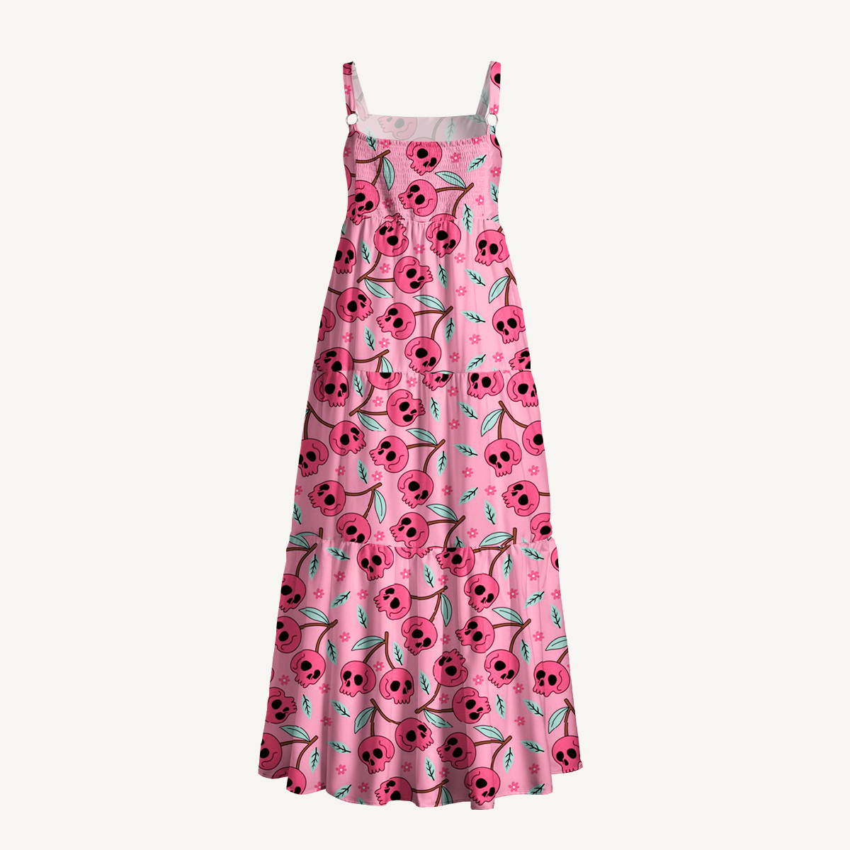 Pink Skull Blossom Halloween Strap Maxi Dress With Pockets