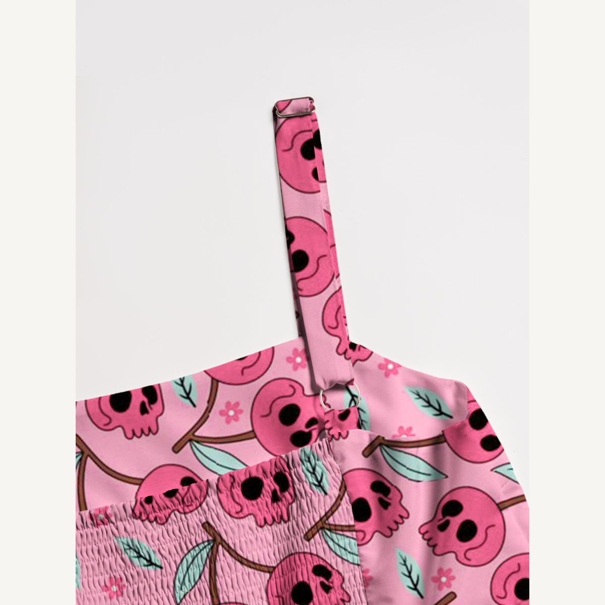 Pink Skull Blossom Halloween Strap Maxi Dress With Pockets