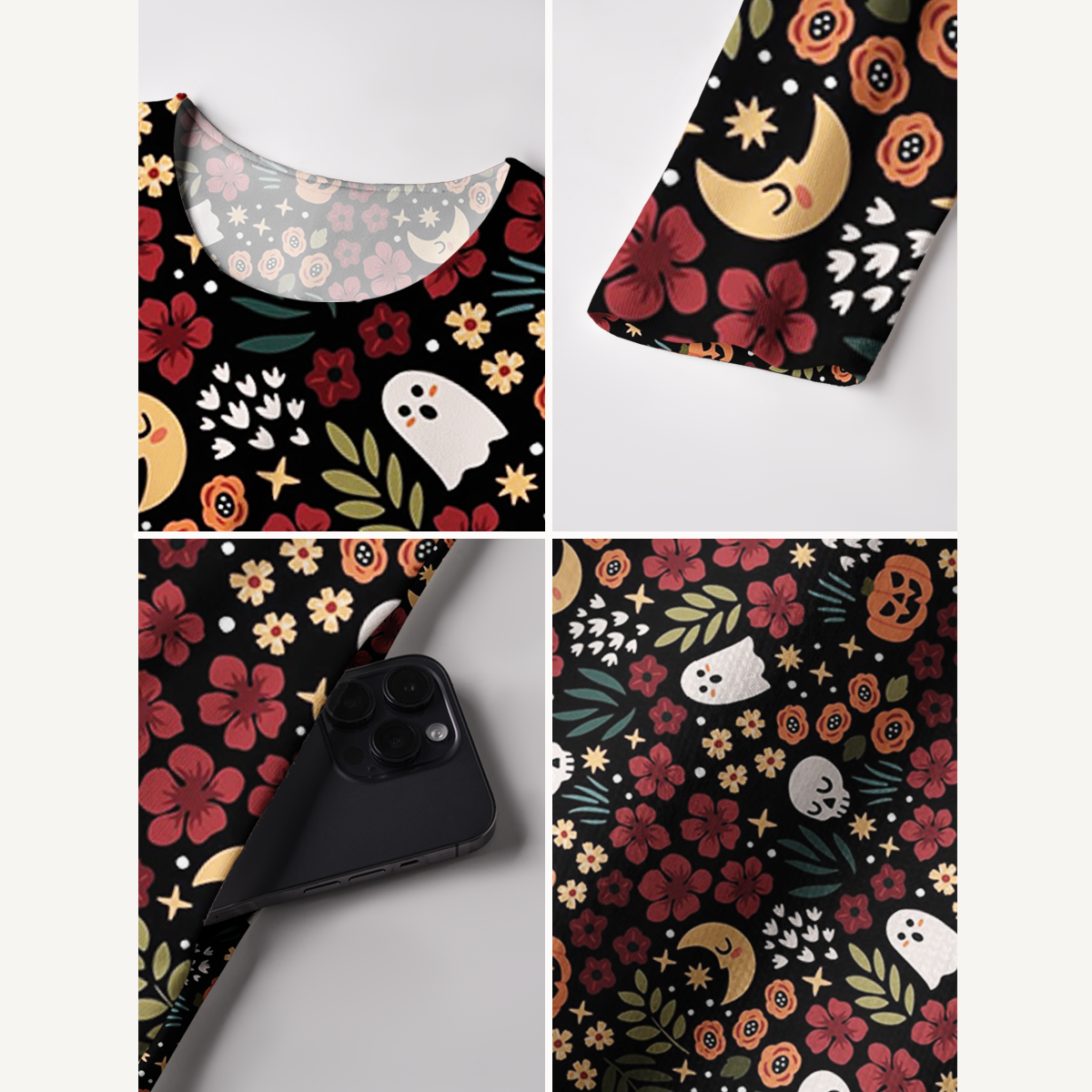 Halloween Floral Night Parade Boho Long Sleeve Maxi Dress with Pockets