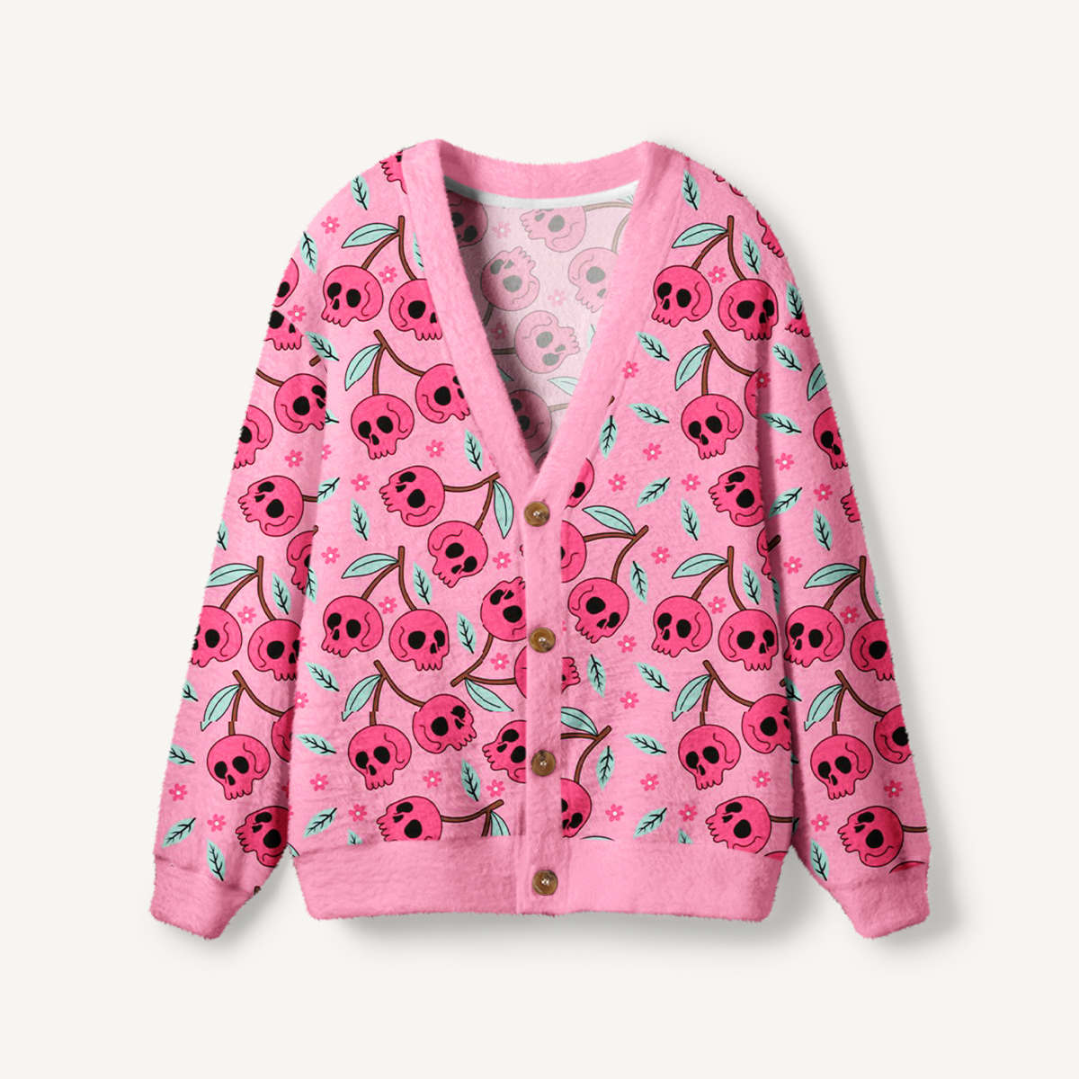 Pink Skull Blossom Halloween Ugly Cardigan Sweaters