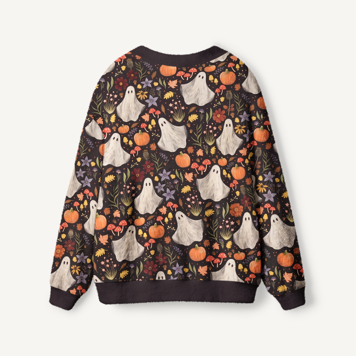 Midnight Pumpkin Ghost Garden Halloween Ugly Cardigan Sweaters