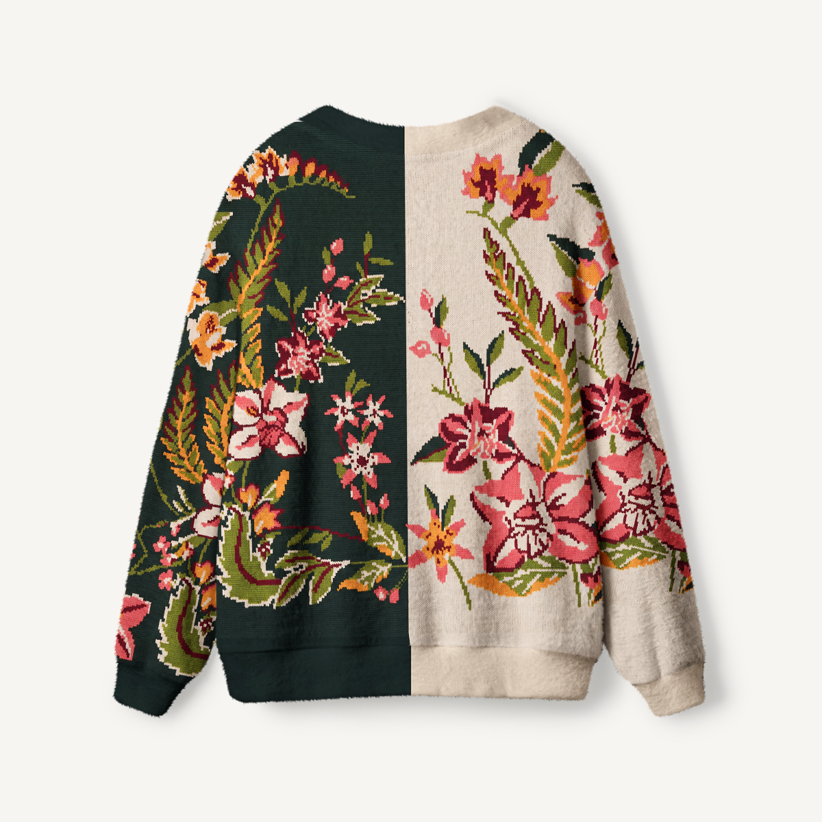 Forest Bloom Colorblock Floral Ugly Cardigan Sweaters