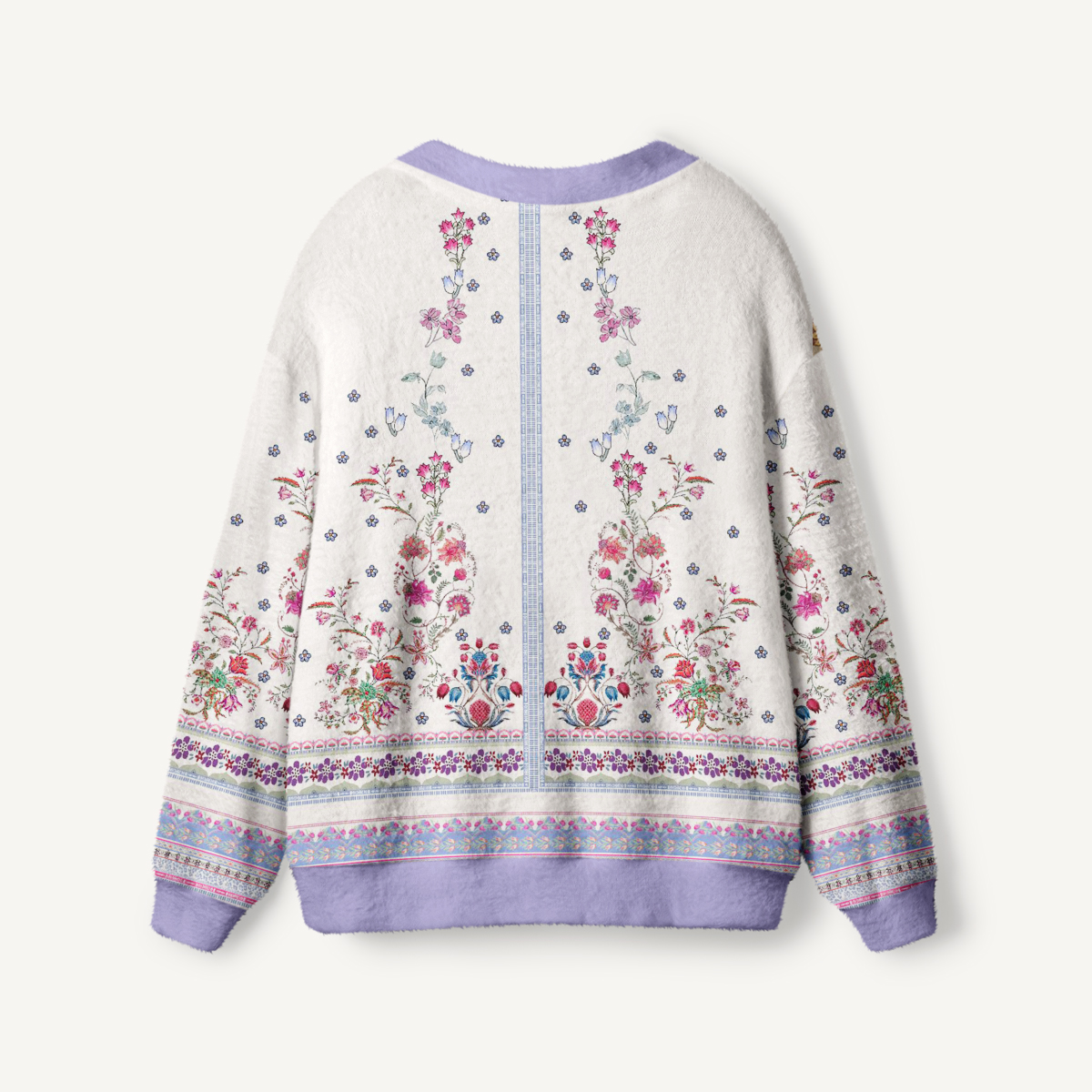 Boho Symmetric Floral Bouquet Border Pattern Ugly Cardigan Sweaters