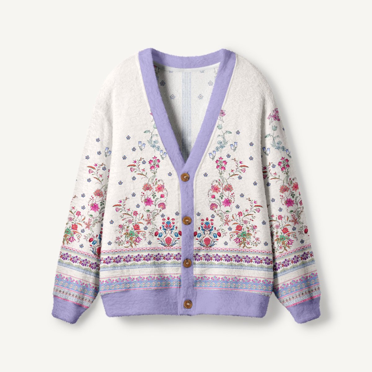 Boho Symmetric Floral Bouquet Border Pattern Ugly Cardigan Sweaters