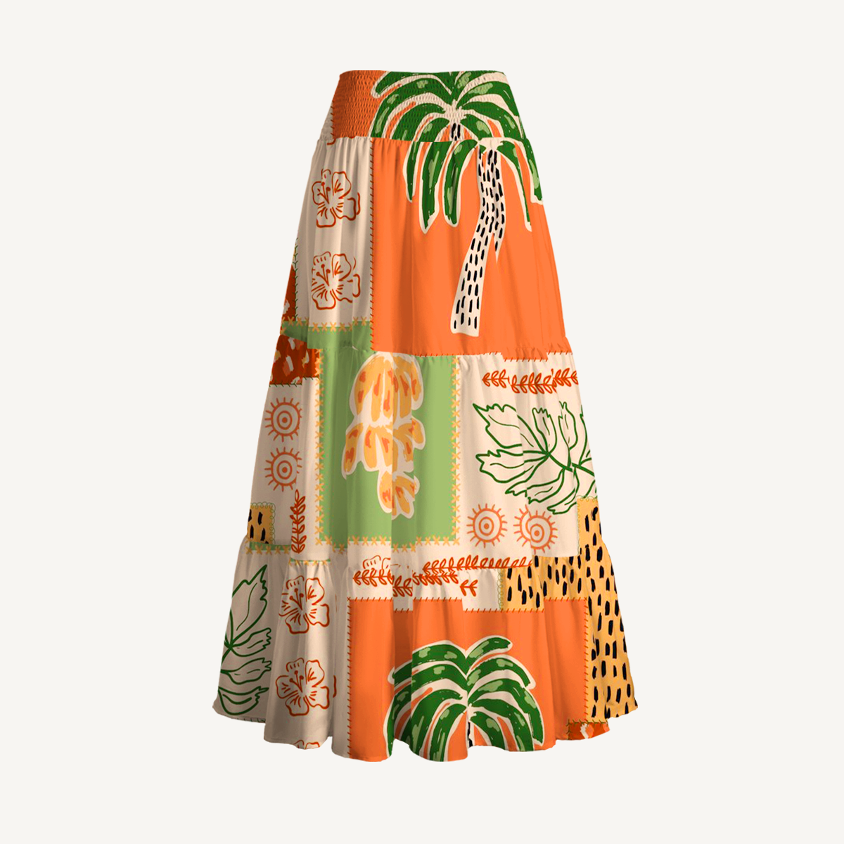Boho Palm & Hibiscus Print Maxi Skirt & Strapless Dress  