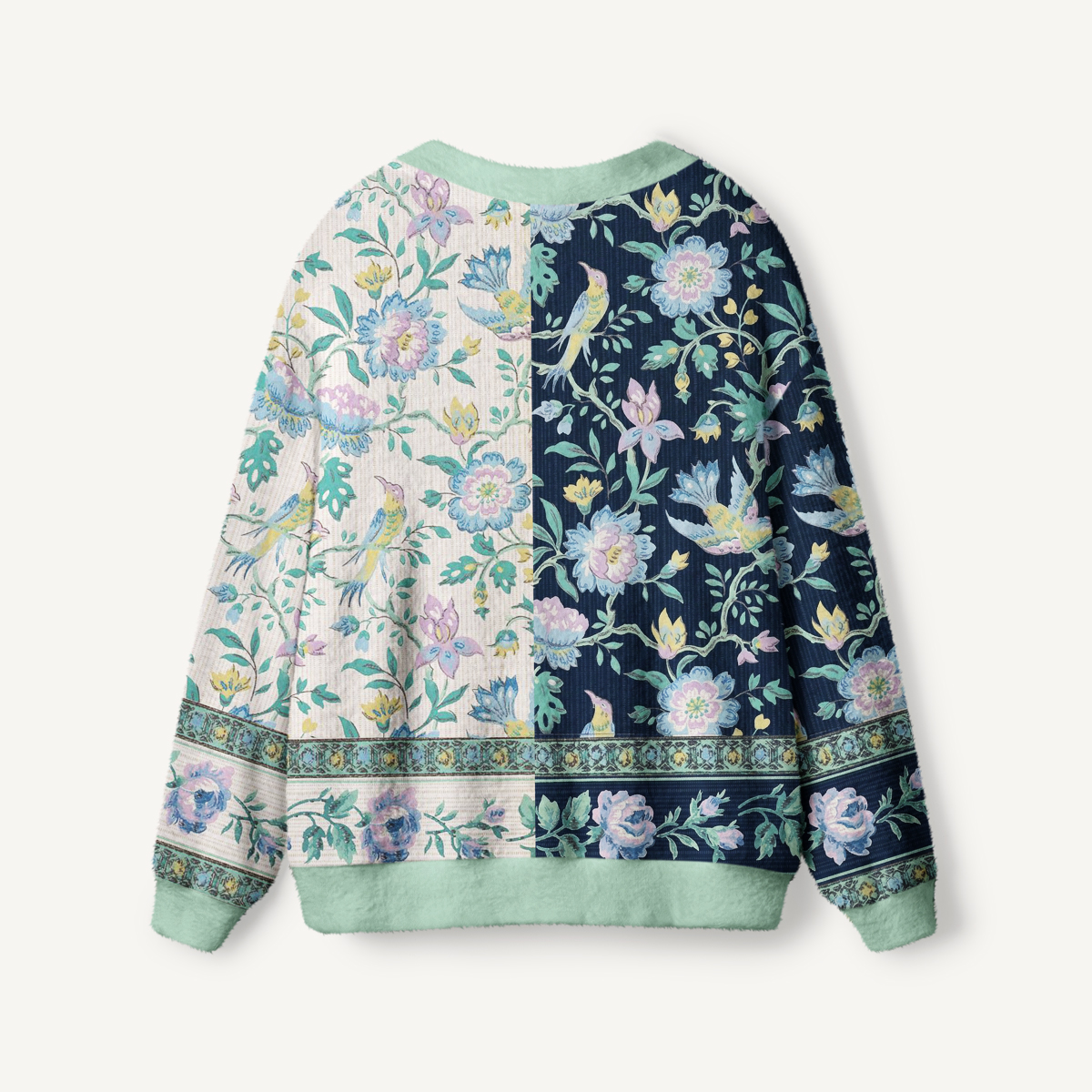 Boho Dual-Tone Birdsong Floral Pattern Ugly Cardigan Sweaters