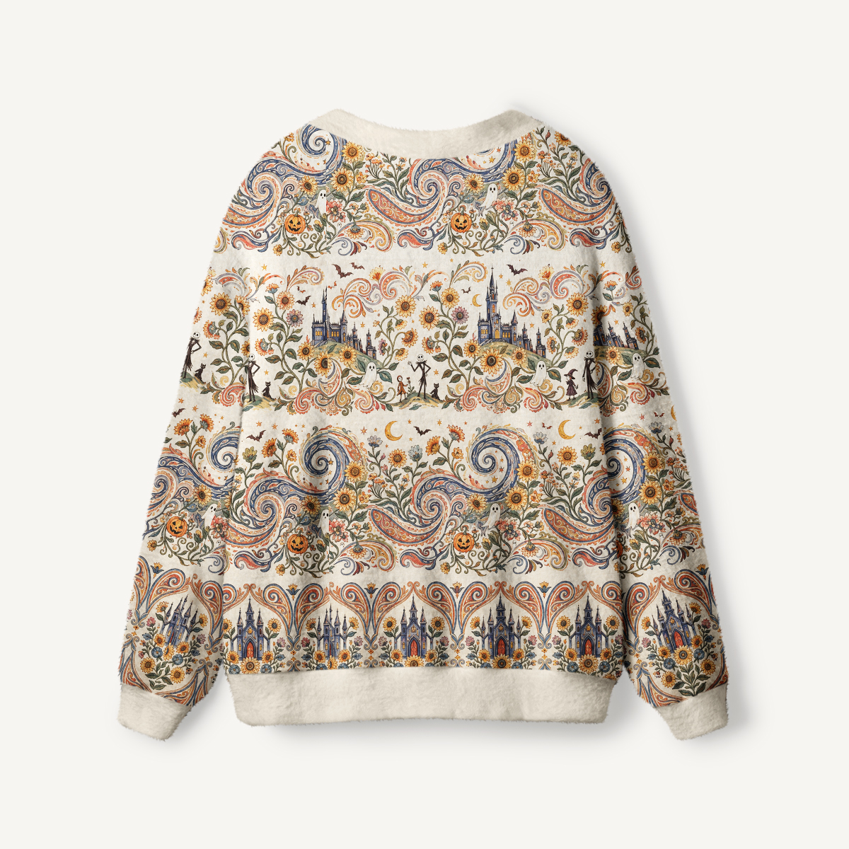Boho Halloween Enchanted Castle Garden Pattern Buttons Women Cardigan Sweaters