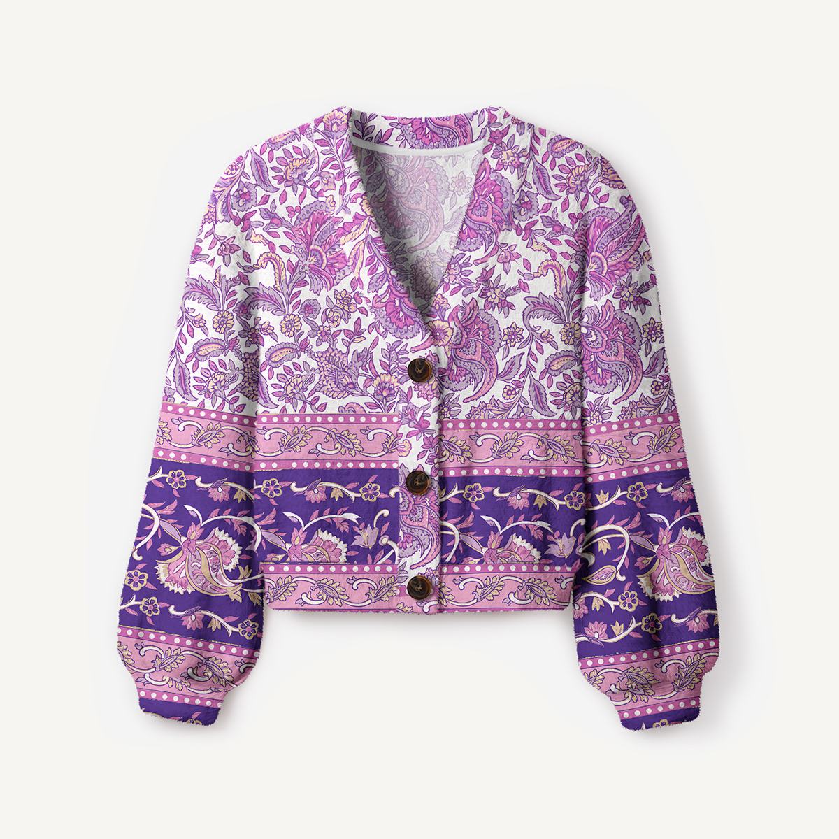 Violet Paisley Garden Women's Fitted Cardigan Sweaters