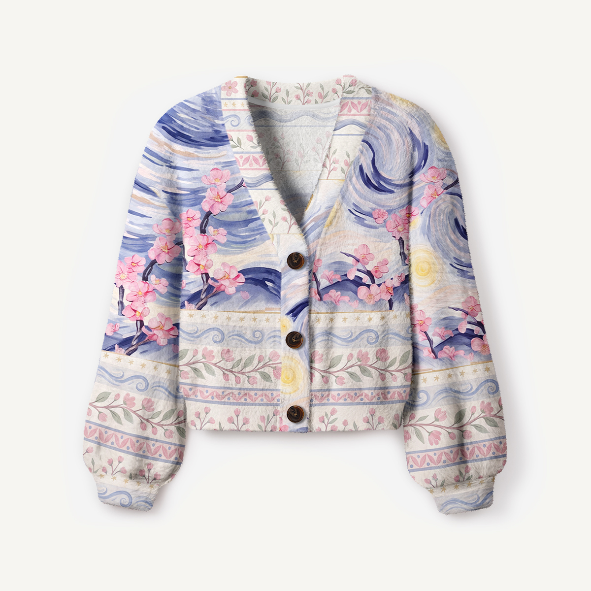 Starry Night Cherry Blossom Swirl Women's Fitted Cardigan Sweaters