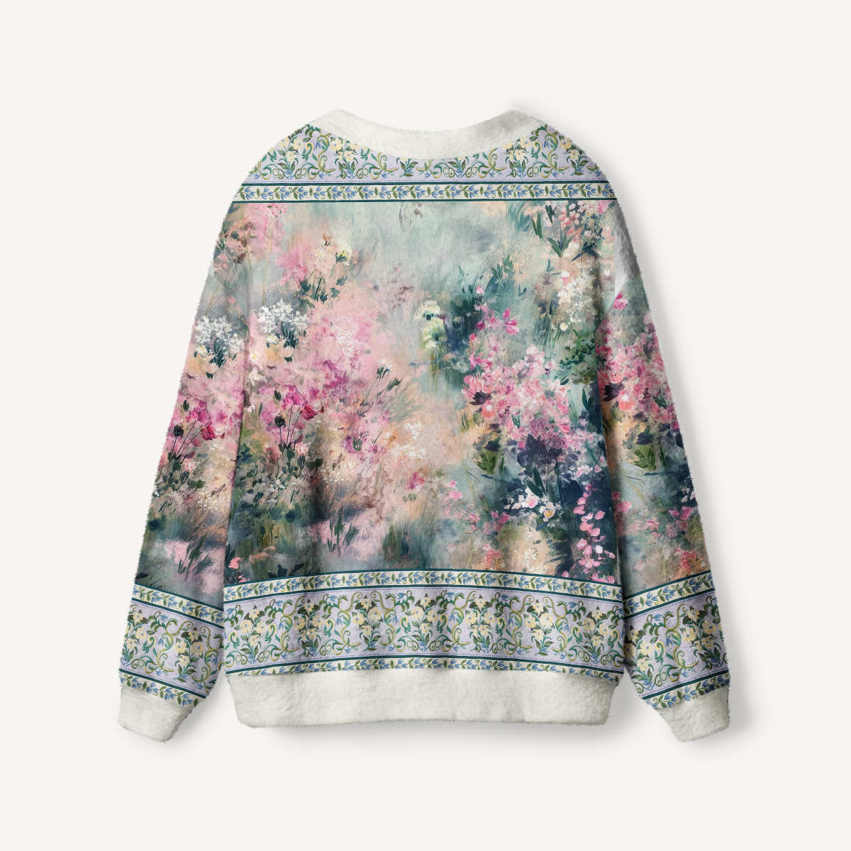 Watercolor Floral Garden Landscape Boho Buttons Women Cardigan Sweaters