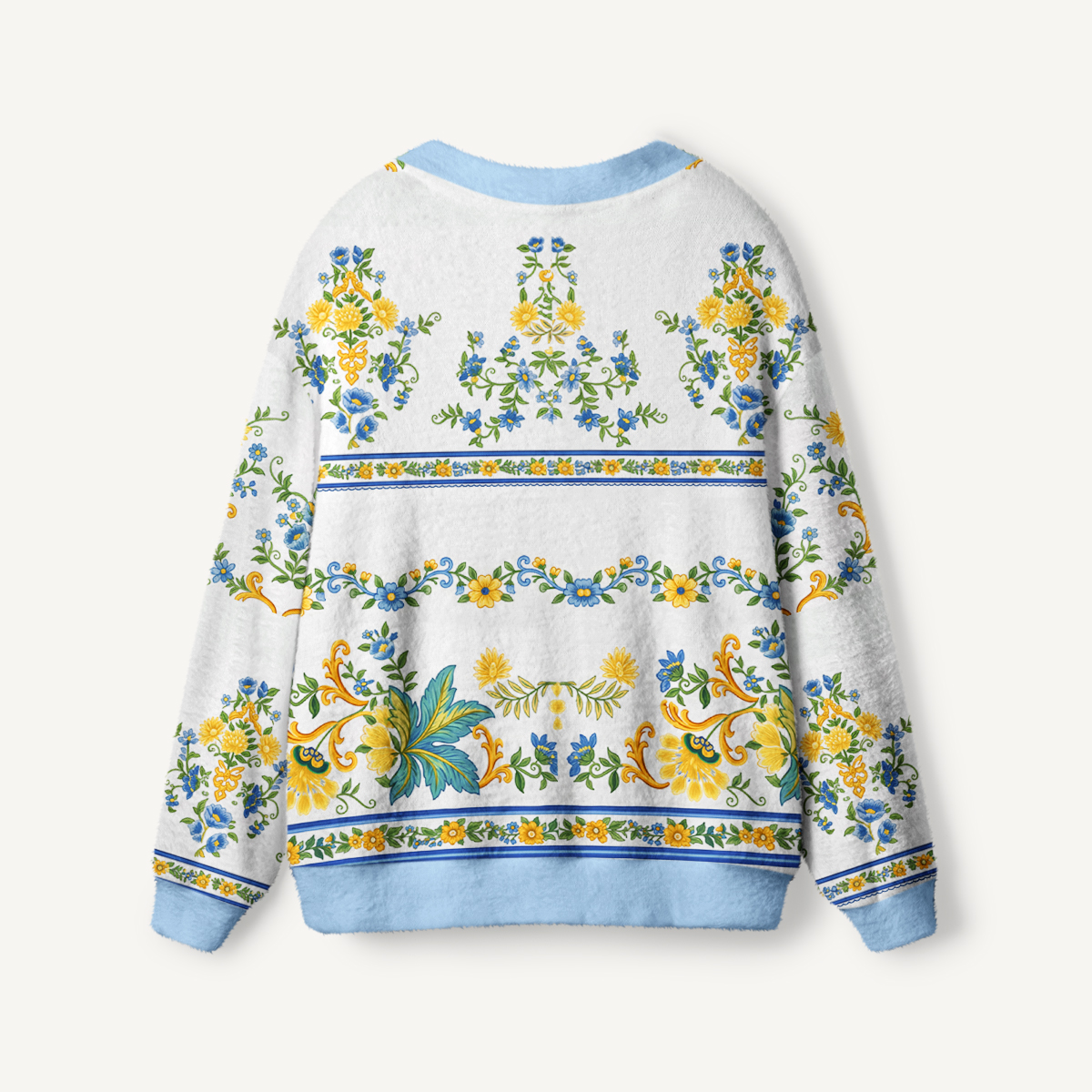 Blue & Yellow Botanical Border Women Cardigan Sweaters