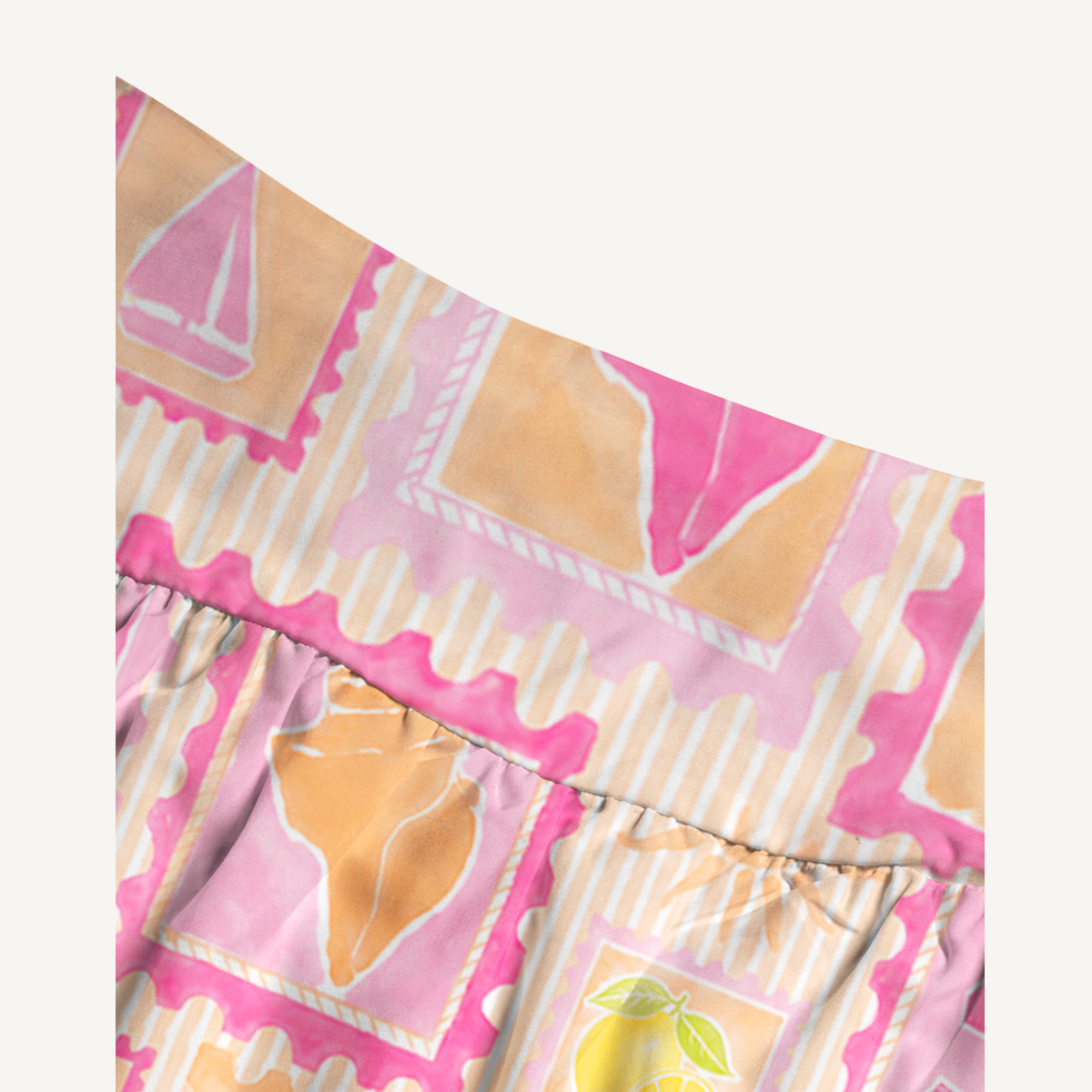 Coral Beach Postcard Print Maxi Skirt & Strapless Dress  