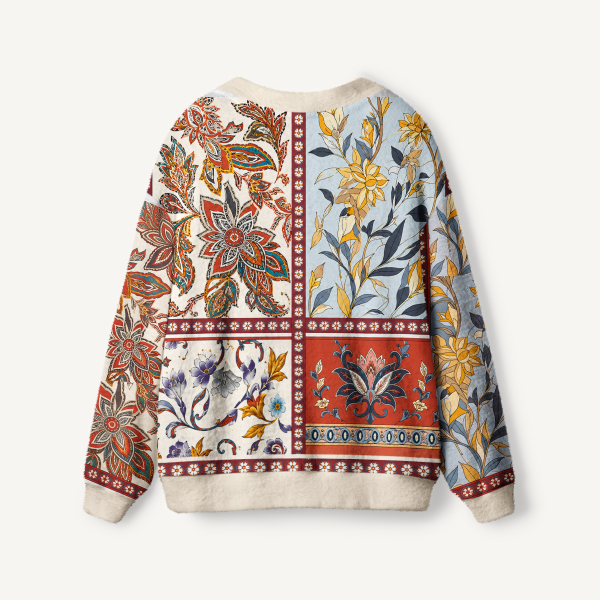Vintage Floral Patchwork Print Boho Cardigan Sweaters