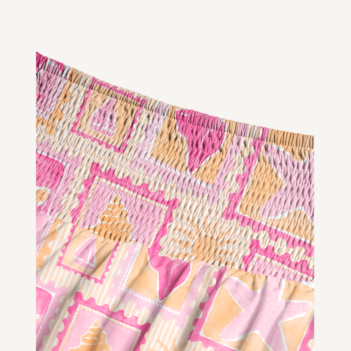 Coral Beach Postcard Print Maxi Skirt & Strapless Dress  