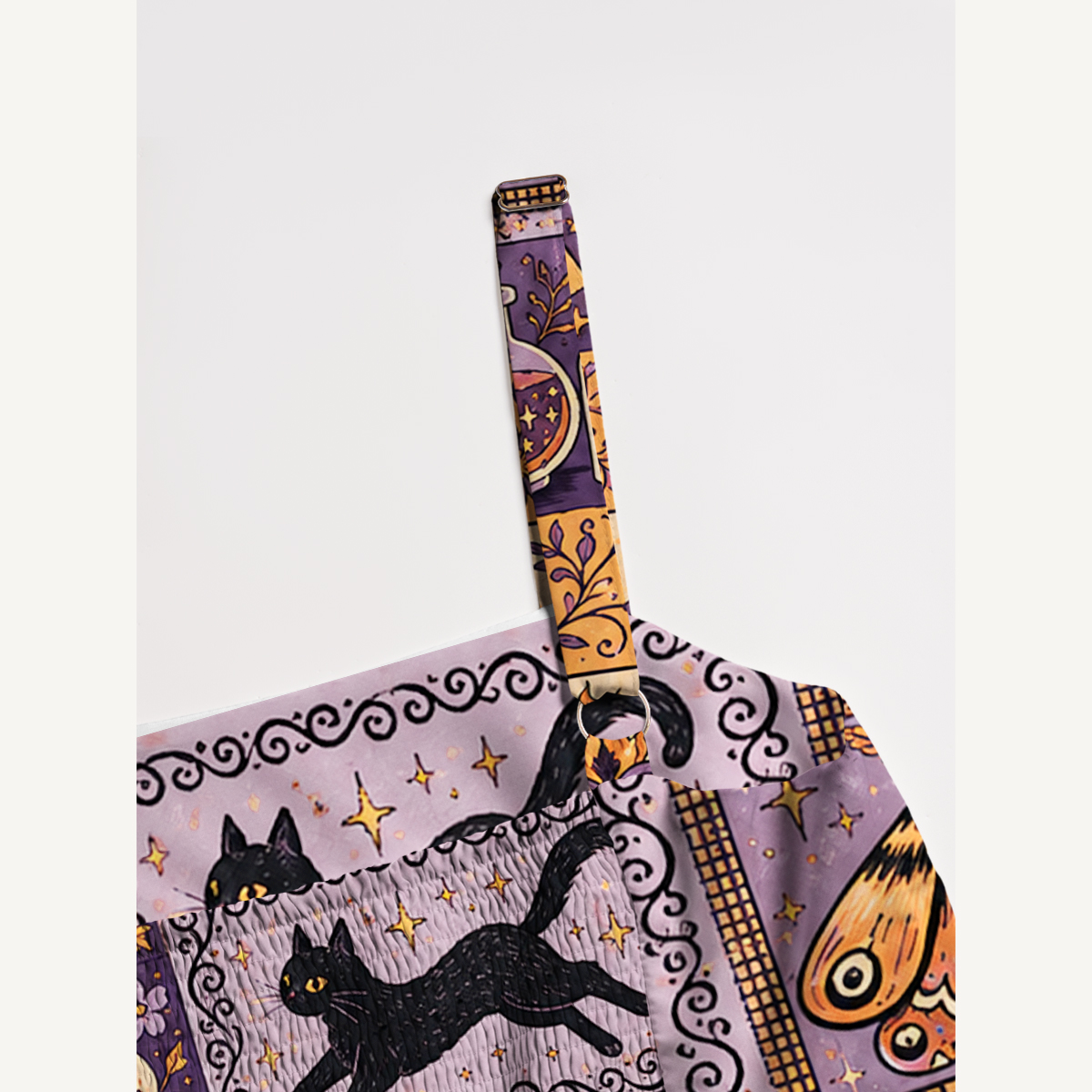 Halloween Cat & Botanical Print Boho Strap Maxi Dress With Pockets