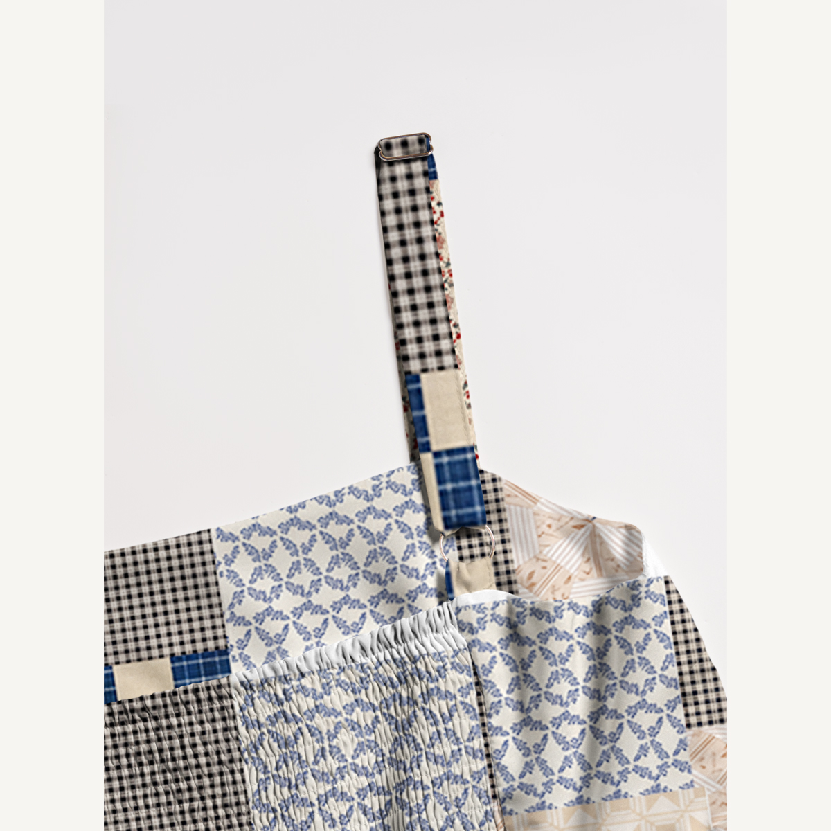 Country Cottage Patchwork Print Strap Maxi Dress With Pockets