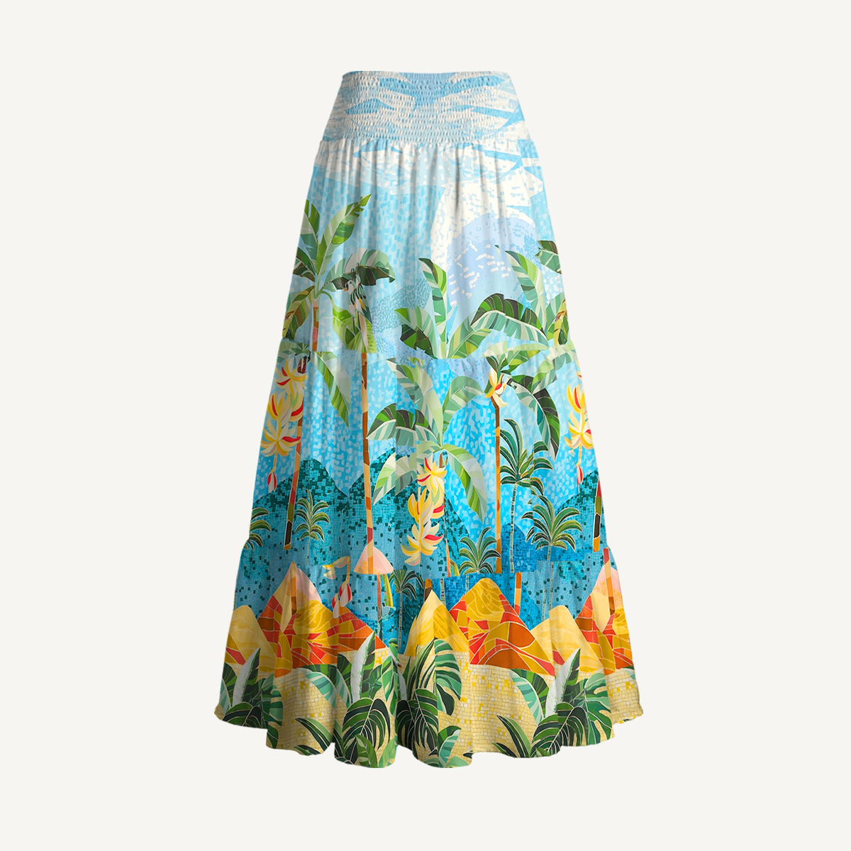 Rainforest Palm Tree Print Maxi Skirt & Strapless Dress  