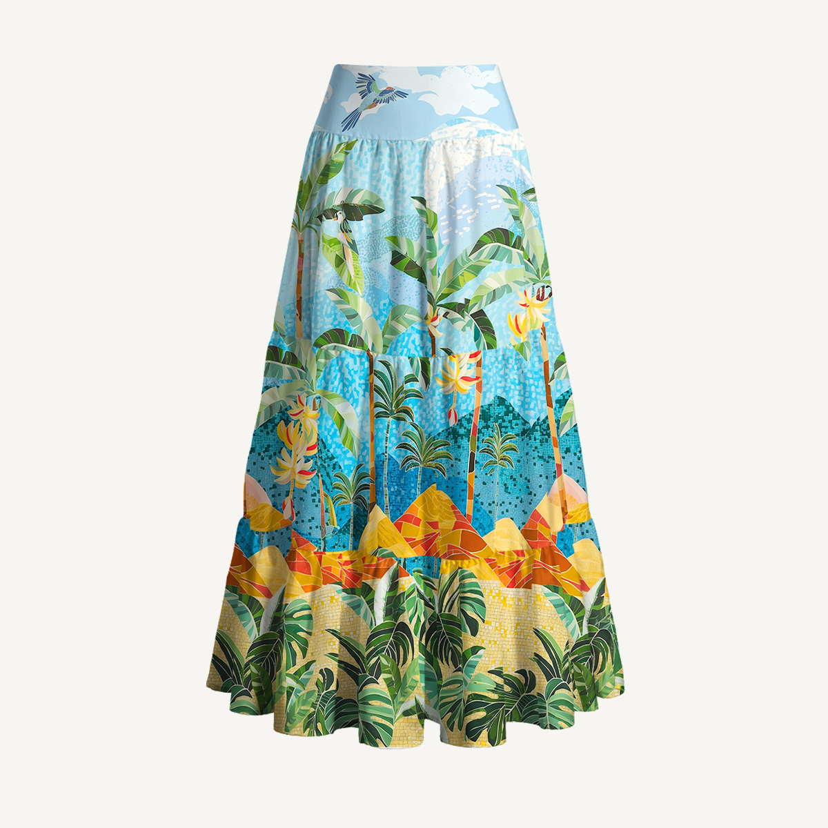 Rainforest Palm Tree Print Maxi Skirt & Strapless Dress  