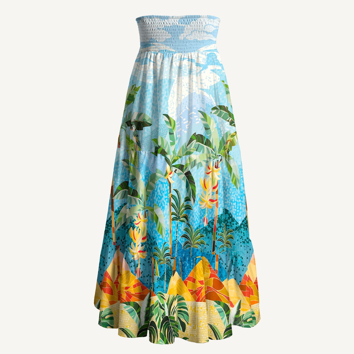 Rainforest Palm Tree Print Maxi Skirt & Strapless Dress  