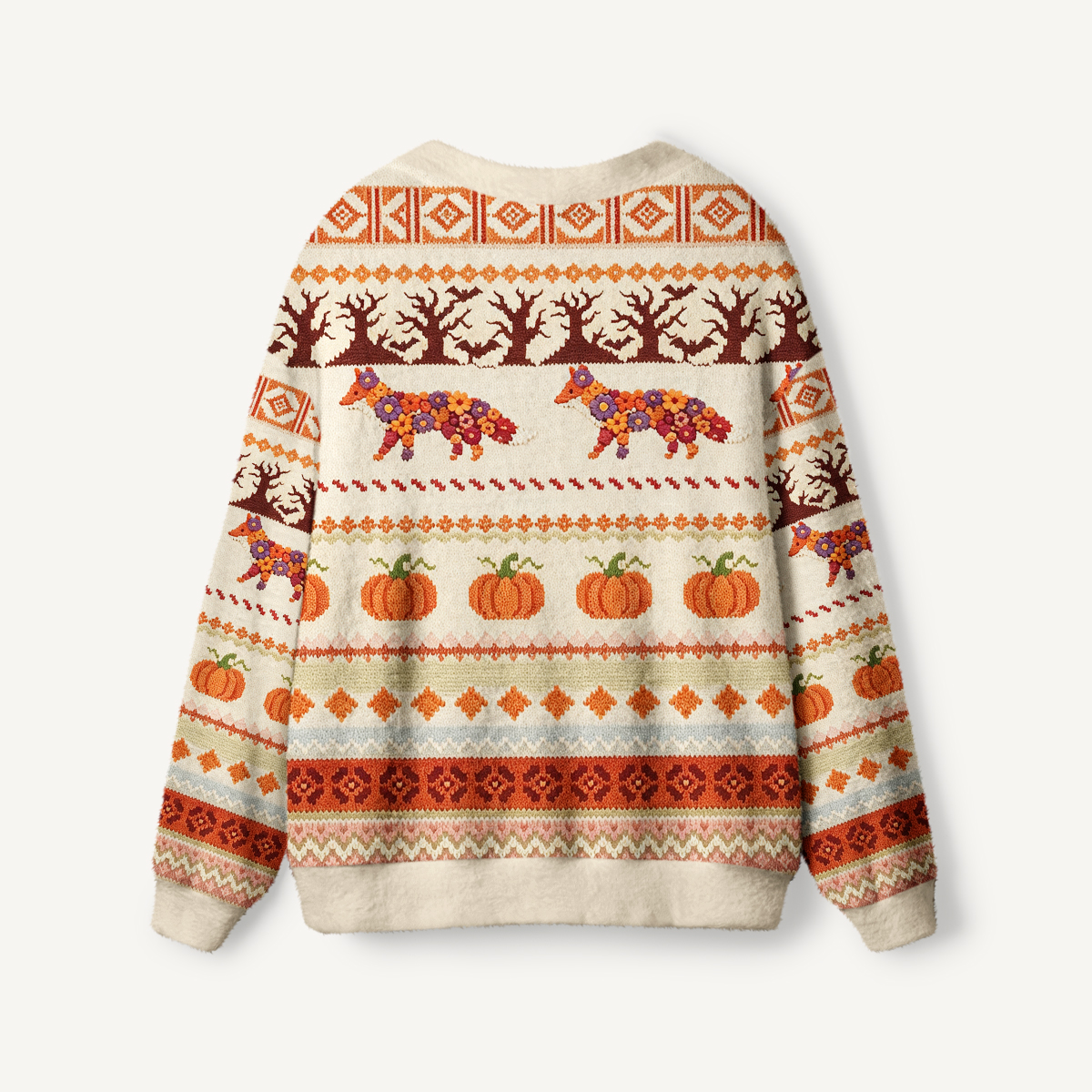Autumn Pumpkin Fox Print Halloween Cardigan Sweaters