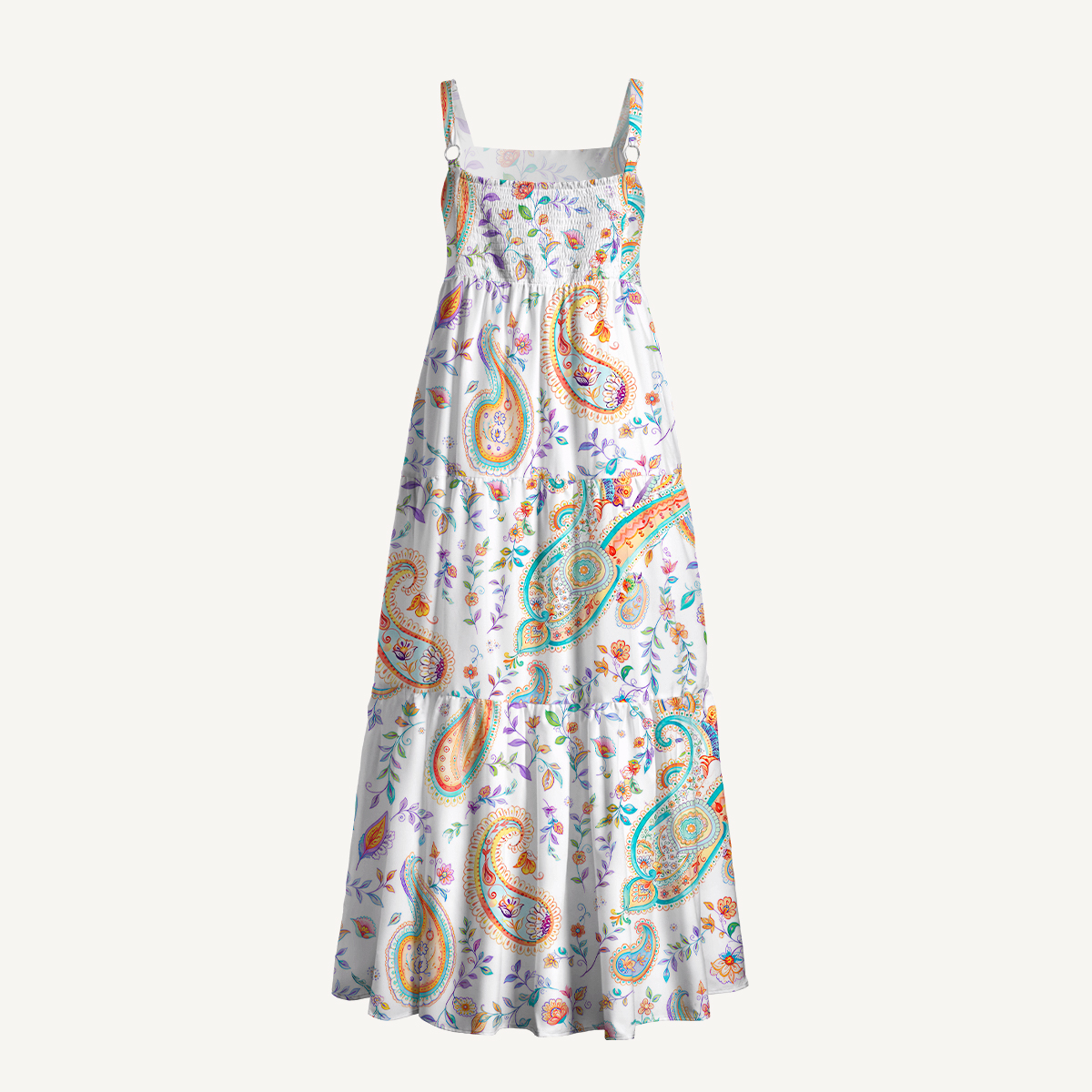 Boho Paisley Floral Botanical Pattern Strap Maxi Dress With Pockets