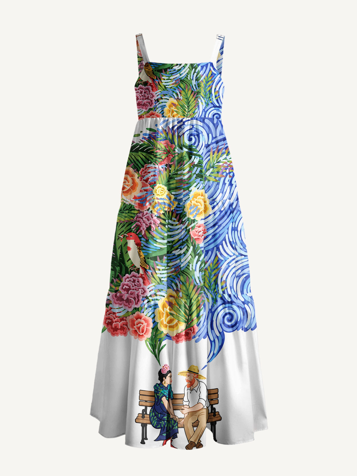 Frida Meets Van Gogh Strap Maxi Dress With Pockets