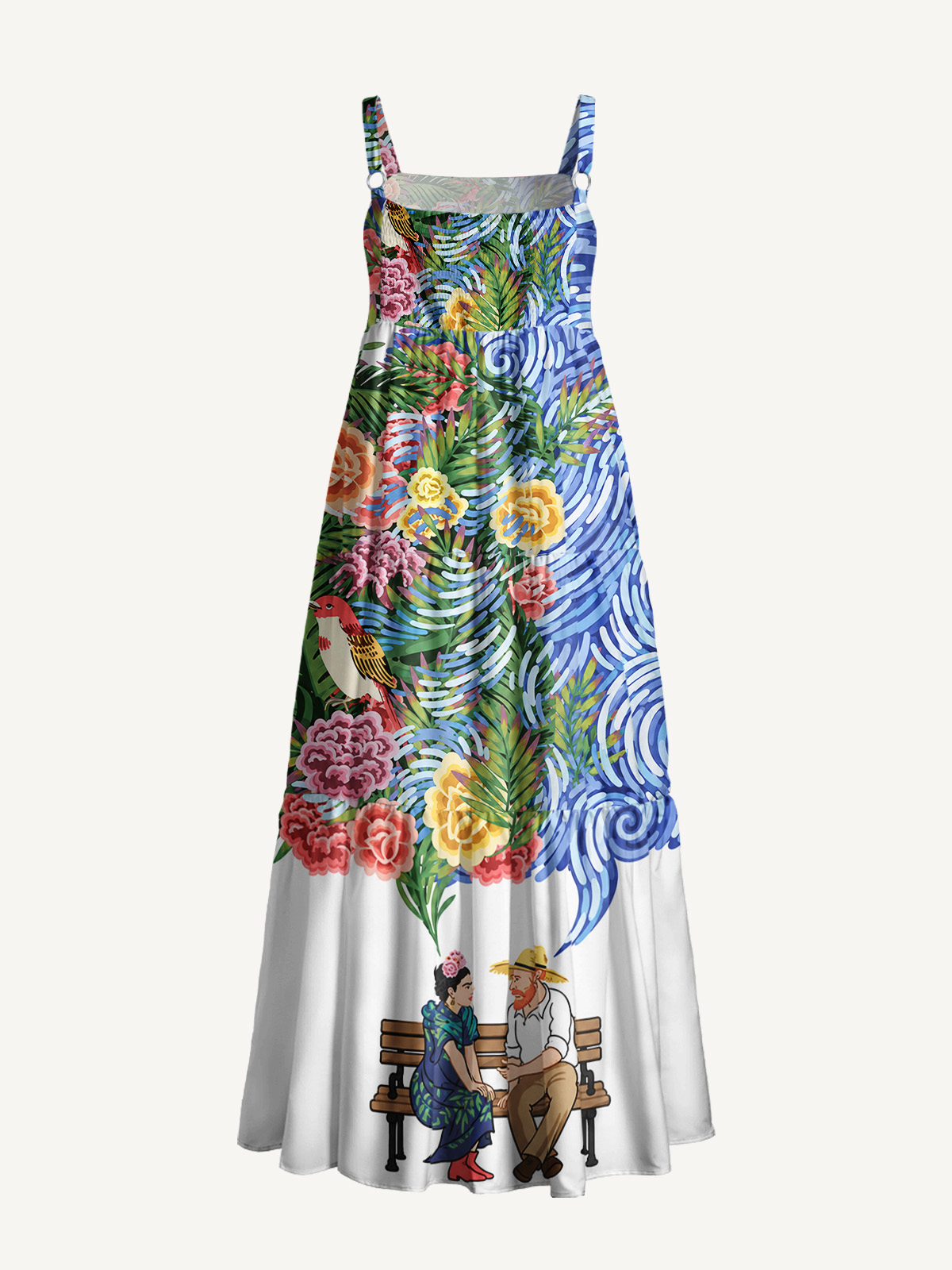 Frida Meets Van Gogh Strap Maxi Dress With Pockets