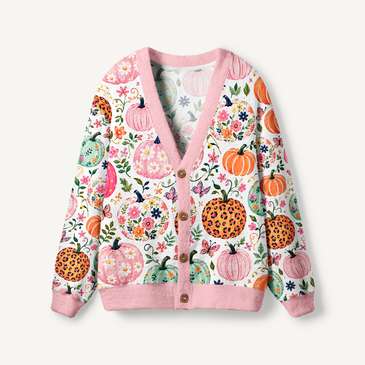 Floral Pumpkin Print Autumn Cardigan Sweaters