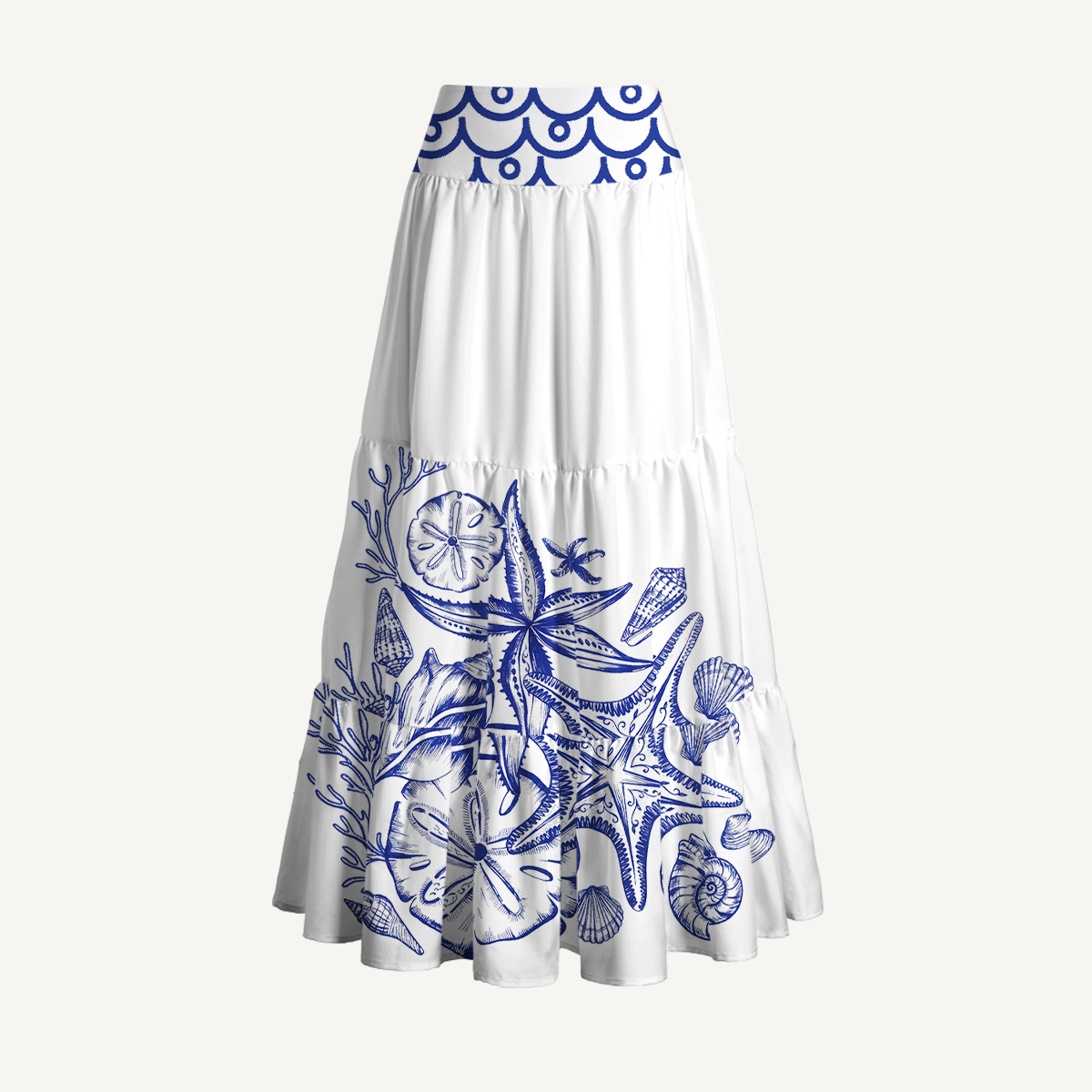 Coastal Nautical Starfish Print Maxi Skirt & Strapless Dress  