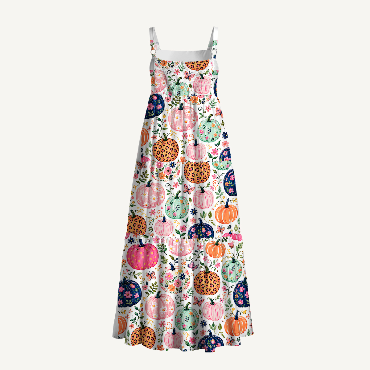 Floral Pumpkin Print Autumn Strap Maxi Dress With Pockets