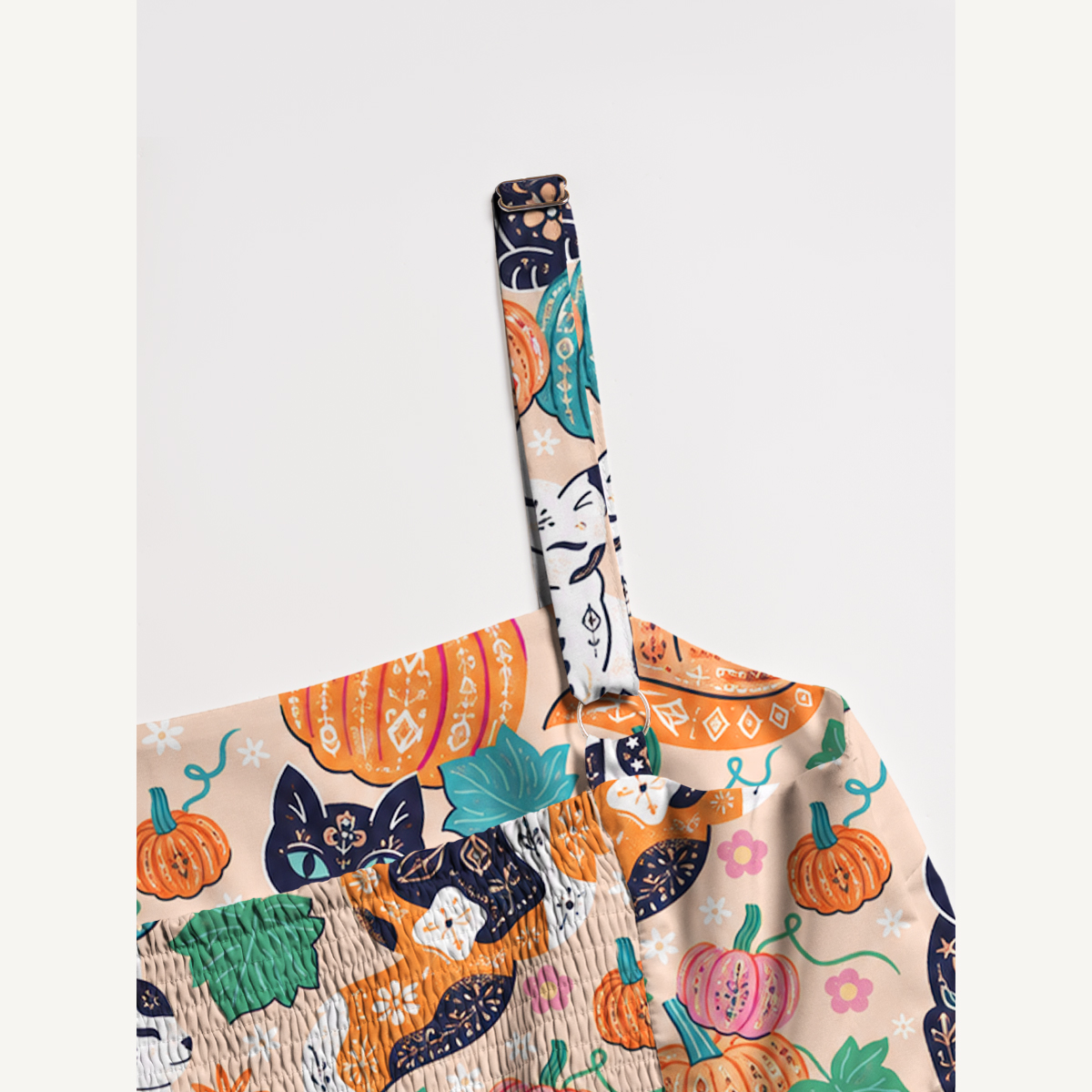 Autumn Black Cat & Pumpkin Floral Strap Maxi Dress With Pockets