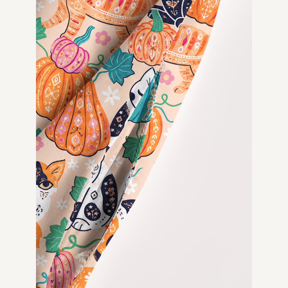 Autumn Black Cat & Pumpkin Floral Strap Maxi Dress With Pockets