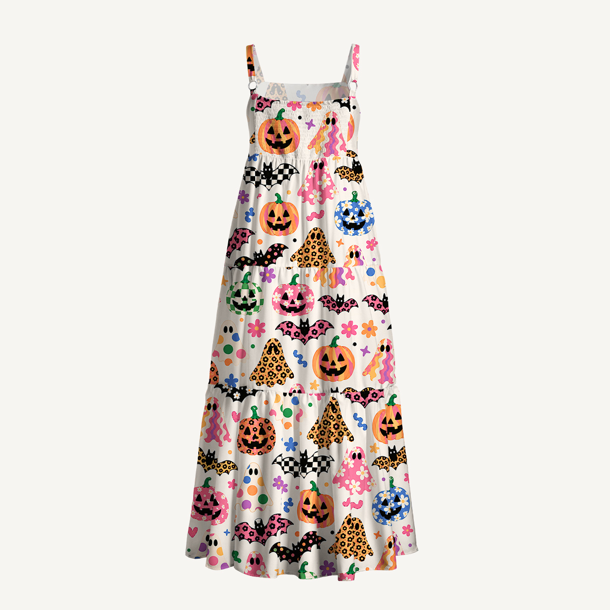 Ghost Pumpkin Bat Halloween Strap Maxi Dress With Pockets