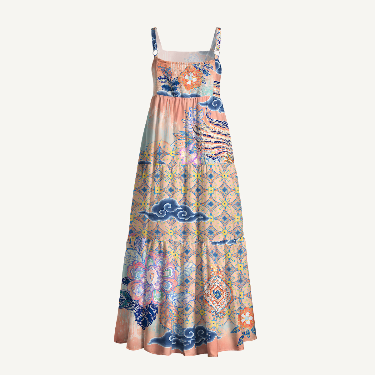 Boho Botanical Print Strap Maxi Dress With Pockets