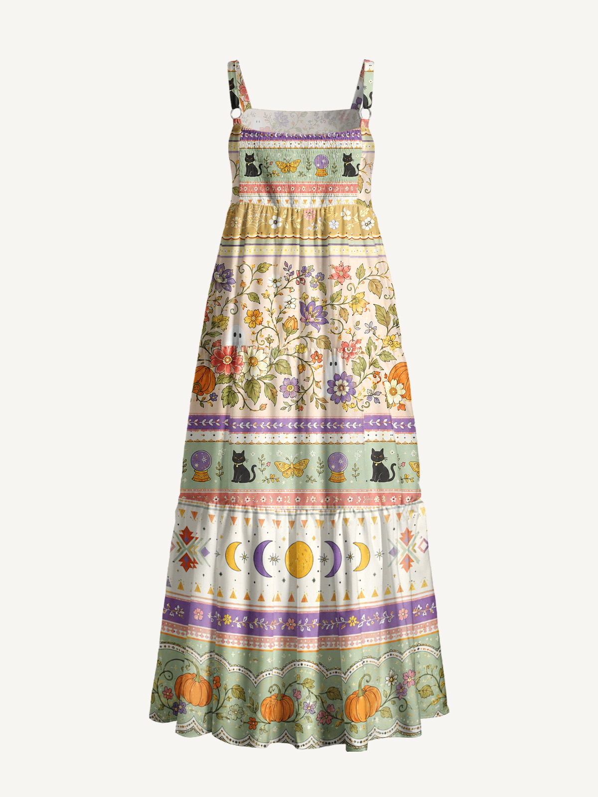 Boho Spooky Stripes Strap Maxi Dress With Pockets