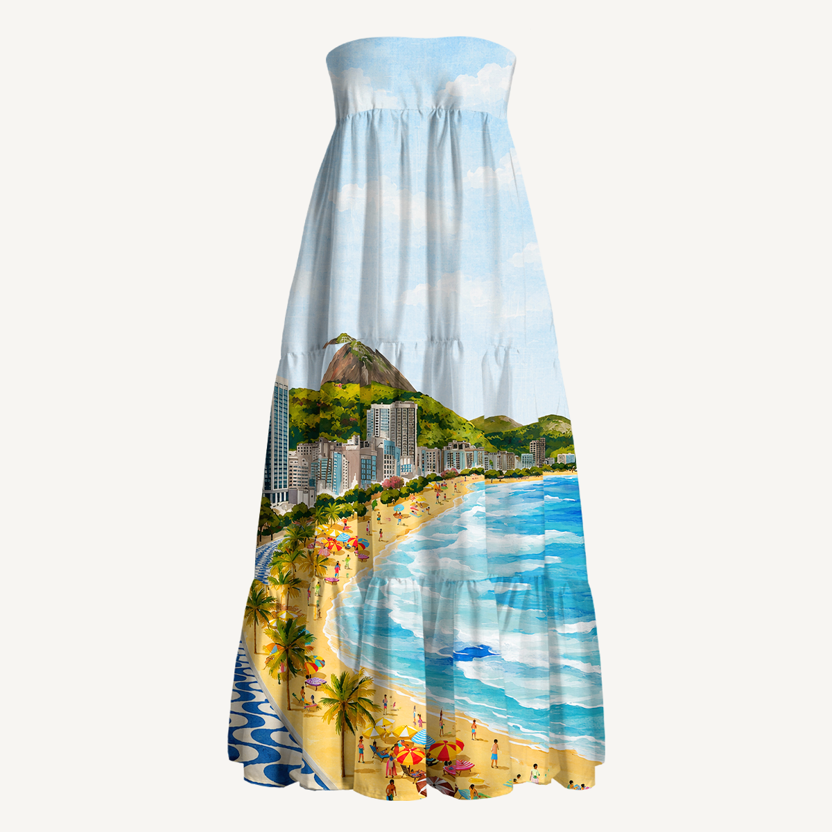 Rio Beach Scene Print Maxi Skirt & Strapless Dress  