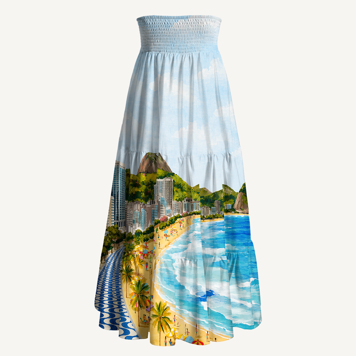 Rio Beach Scene Print Maxi Skirt & Strapless Dress  